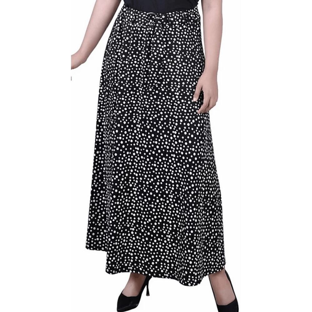 NY Collection Petite Printed Belted Maxi Polka Dots Skirt PS